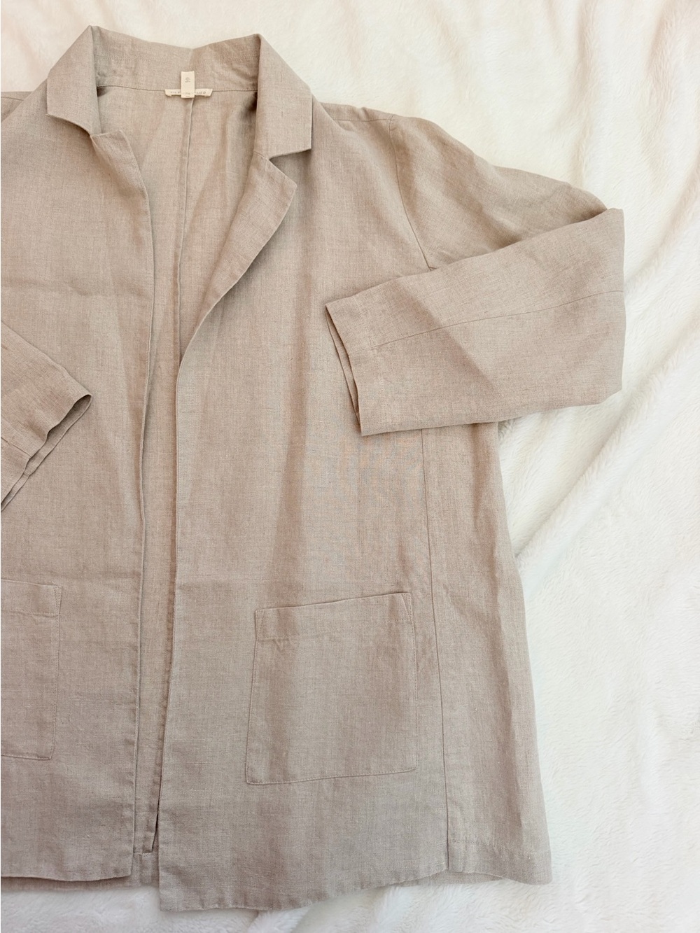 Eileen Fisher Organic Linen Long Blazer Jacket - Color Flax - Size Large - Picture 5 of 14
